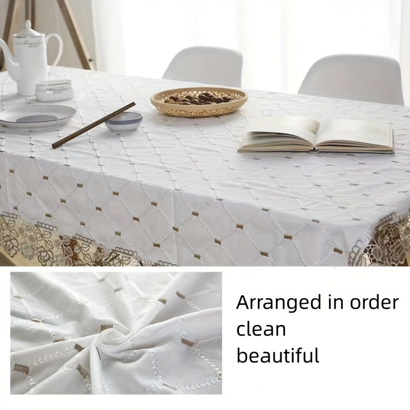 1pc Plaid Lace Macrame Tablecloth: Stain-resistant, waterproof, oil-proof, and washable. Suitable for various occasions such as picnics, camping, weddings, parties, restaurants, and buffets. Provides tabletop protection and enhances home kitchen decor.