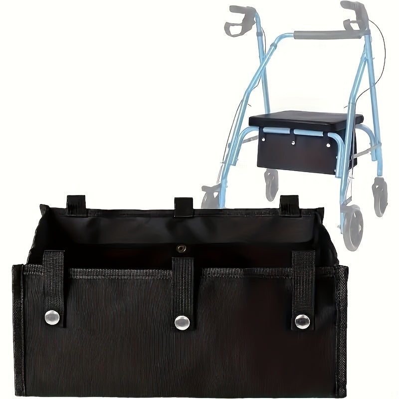 Durable canvas Walker Caddy with hanging pouch for 4-wheel walkers - essential organizer for mobility aids and home organization.