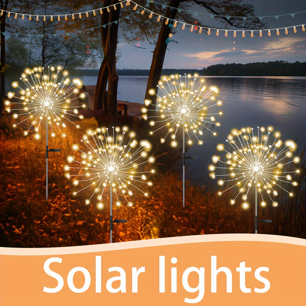 XinXiaoWu Solar LED lights with 8 modes, firework-style design for outdoor spaces, 200-350 lumens, IPX-4 rating, nickel battery, 36V.