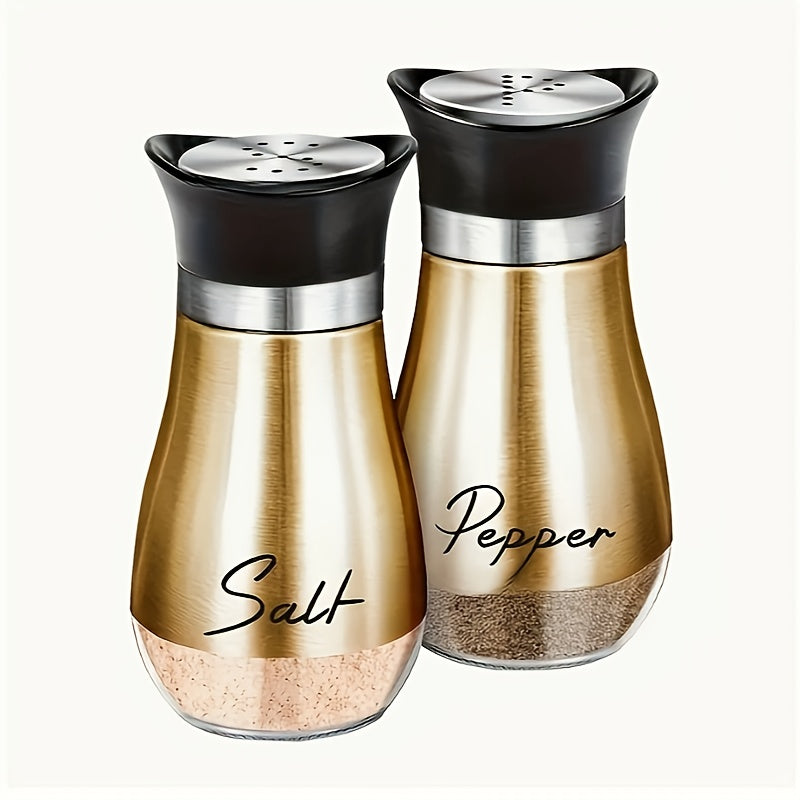 4 oz glass bottom salt and pepper shaker set with stainless steel lids for kitchen, RVs, camping, and barbecues.