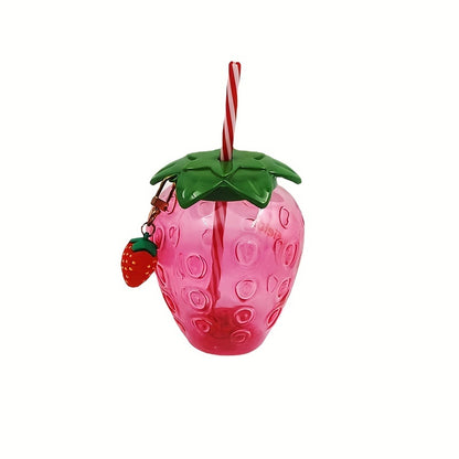 Cute transparent strawberry tumbler with lid and straw, perfect for milk tea or fruit drinks. Great for parties and on-the-go.