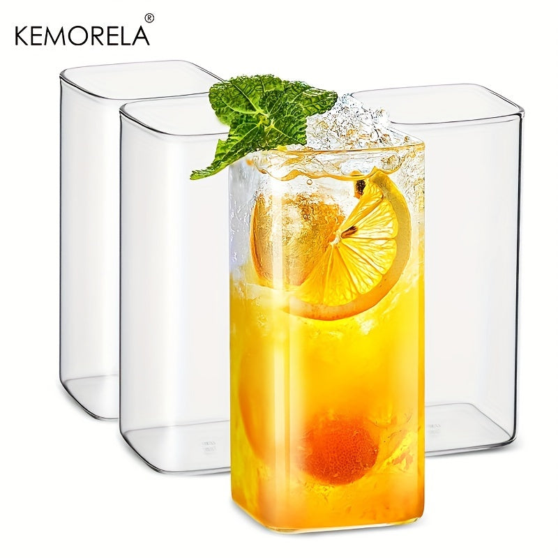 Set of 4 square 13oz drinking glasses for water, juice, beer, cocktails. Elegant glassware for all seasons. Perfect for back to school.