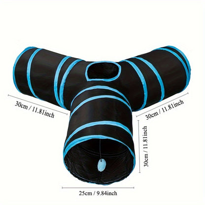 Foldable cat tunnel also suitable for dog training, storage, and interactive play with pet toys.