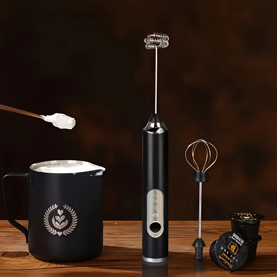 Enhance your restaurant and kitchen experience with the versatile electric handheld frother. This powerful device features USB charging, 2 durable stainless steel stirring rods, and a 3-speed frother. Ideal for effortlessly beating eggs, slush, sauces