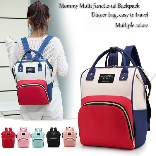 Mommy multi-functional backpack with soft shell diaper bag, large capacity, utility pocket, waterproof Oxford cloth, red color, perfect for casual travel for mothers.