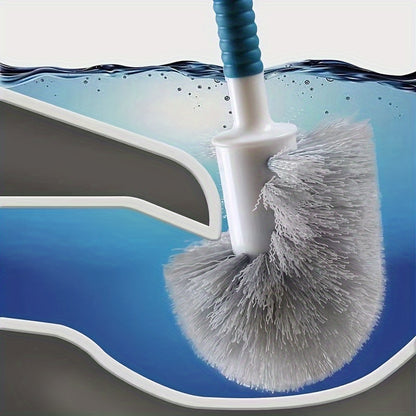 360 Degree Curved Handle Toilet Brush Set with Hemispherical Brush Head, No Dead Corners, Hanging or Ground Placement.