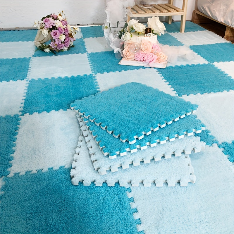 Velvet Patchwork Floor Mat for Room Bay Window with Convenient Storage, Washable Material.