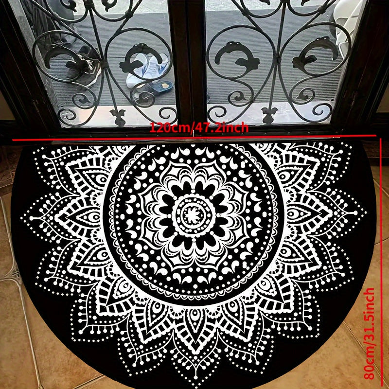 Non-Slip White Circular Lace Pattern Washable Polyester Doormat - Semi-Circle Shape, Elegant Entry Rug for Indoor, Outdoor, Bedroom, Hallway, Patio - Perfect as Photo Prop or Gift - Available in Various Sizes (15x23, 19x31, 23x35, 31x47 inches) - 1 piece