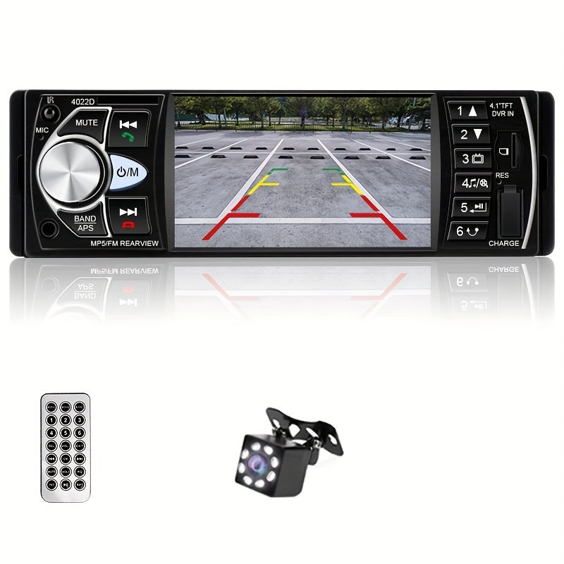 Portable car multimedia video player with car radio supporting 14 languages, USB/AUX/FM, remote control, and no battery.