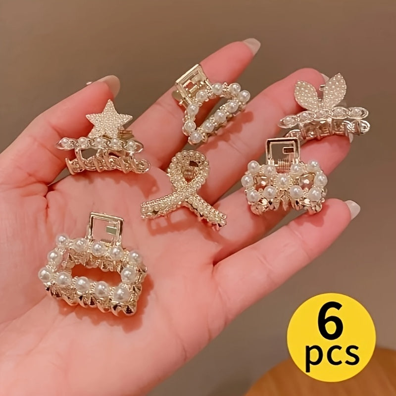 Elegant artificial pearl and rhinestone hair clip for women to tidy loose hair.