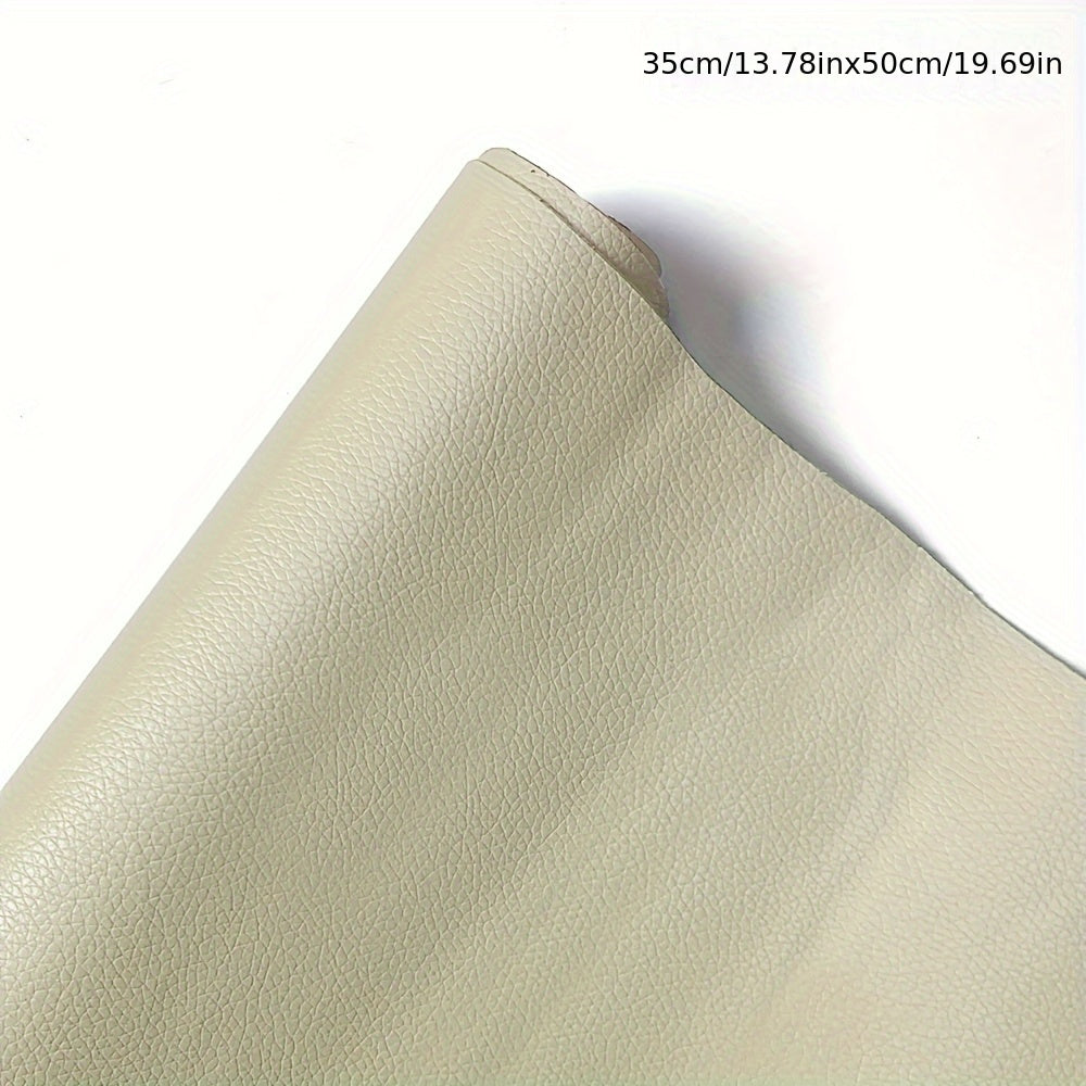 Self-adhesive leather repair film in a roll, suitable for repairing sofas, car seats, motorcycle seats, and interior door refurbishment. Waterproof litchi grain faux leather film that is fade and peeling resistant.