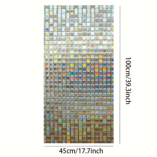 Decorate your living room, office, or home with this removable rainbow window tint. The non-adhesive UV blocking film features a mosaic design and static cling for easy application. Add a touch of color and style with this decorative vinyl sticker.