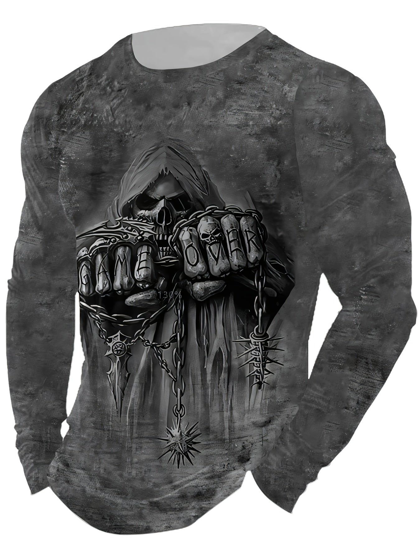 Men's 3D Gothic "Game Over" Knuckle Print Crew Neck T-Shirt made of polyester for Fall/Winter