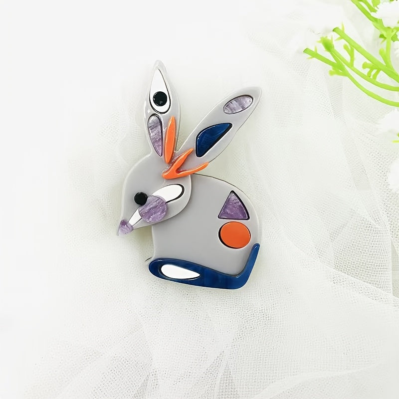 Adorable Rabbit Acrylic Brooch Pin - Fun Cartoon Animal Design for Adding Charm to Bags & Clothing, Rabbit Lovers Accessories