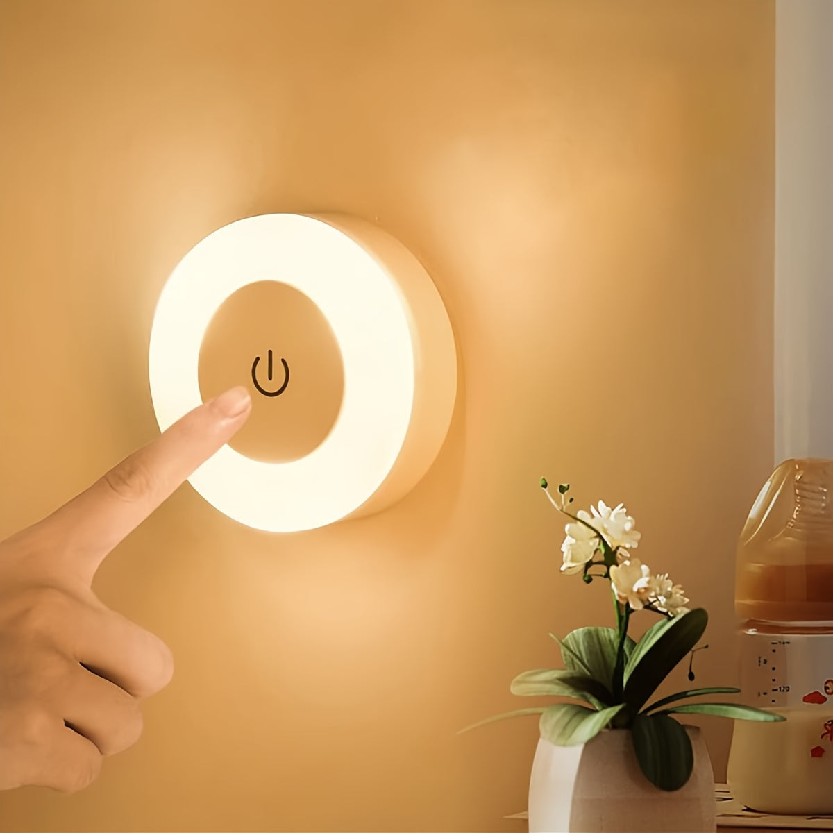 LED Touch Night Light ideal for various areas in the home such as nursery, hallway, bedroom, and living room with adjustable dimming and color options.