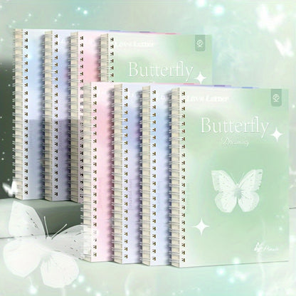 1pc A5 Butterfly Dream Themed Spiral Notebook with 60 sheets, dotted pages, and lay-flat binding.