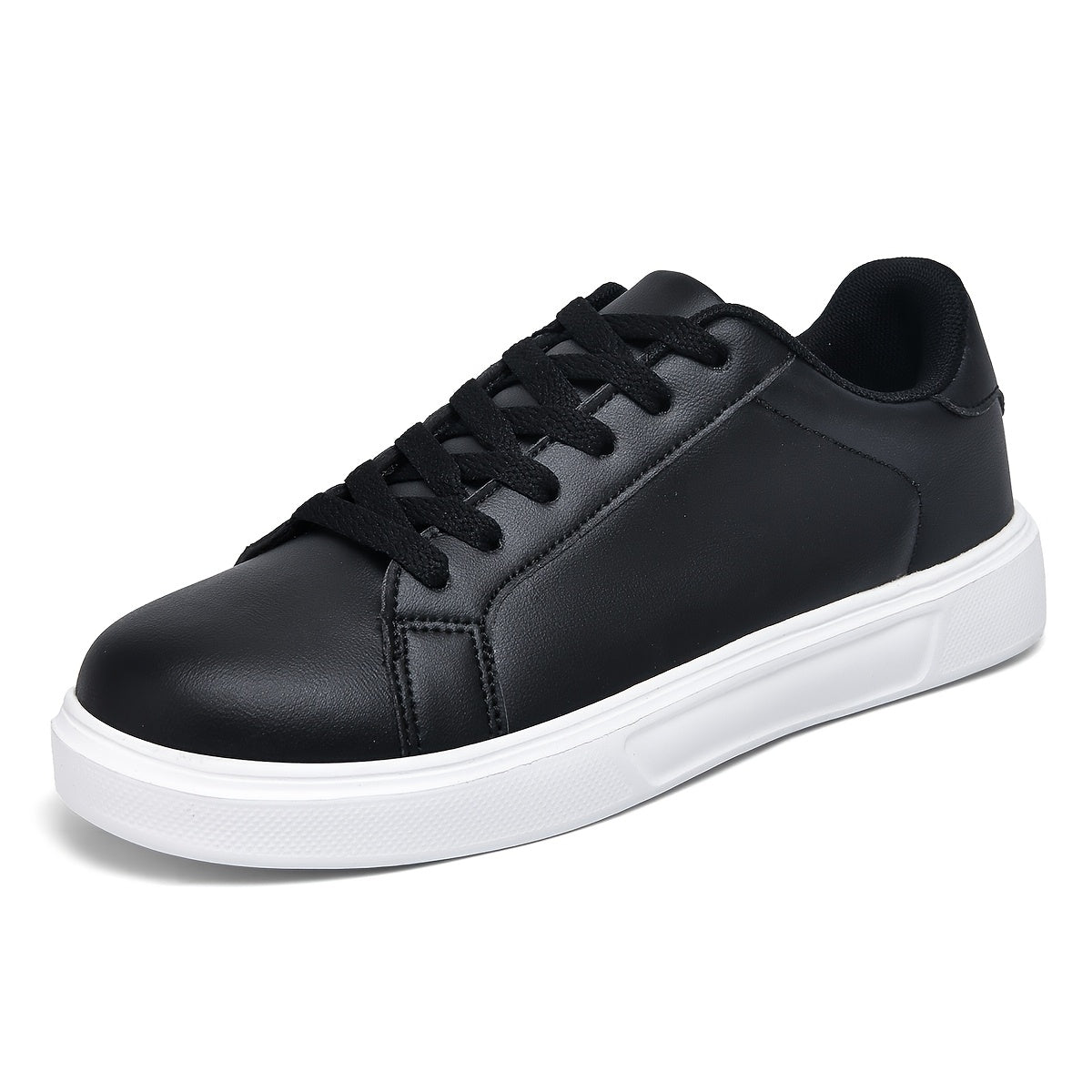 Black lace-up sneakers for women, versatile and comfortable for outdoor activities.