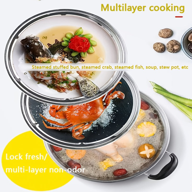 Stainless Steel Steamer Pot with Lid - Versatile Double-Layer Design, Suitable for Induction Cooktops - Perfect for Buns, Mantou, and Soup - Sturdy and Durable Construction, No Electricity Required