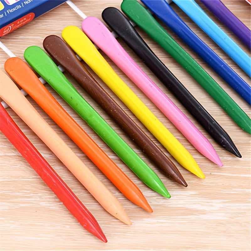 Washable triangular crayons in 6/12/18/24 vibrant colors with ergonomic grip for youngsters. Non-staining.