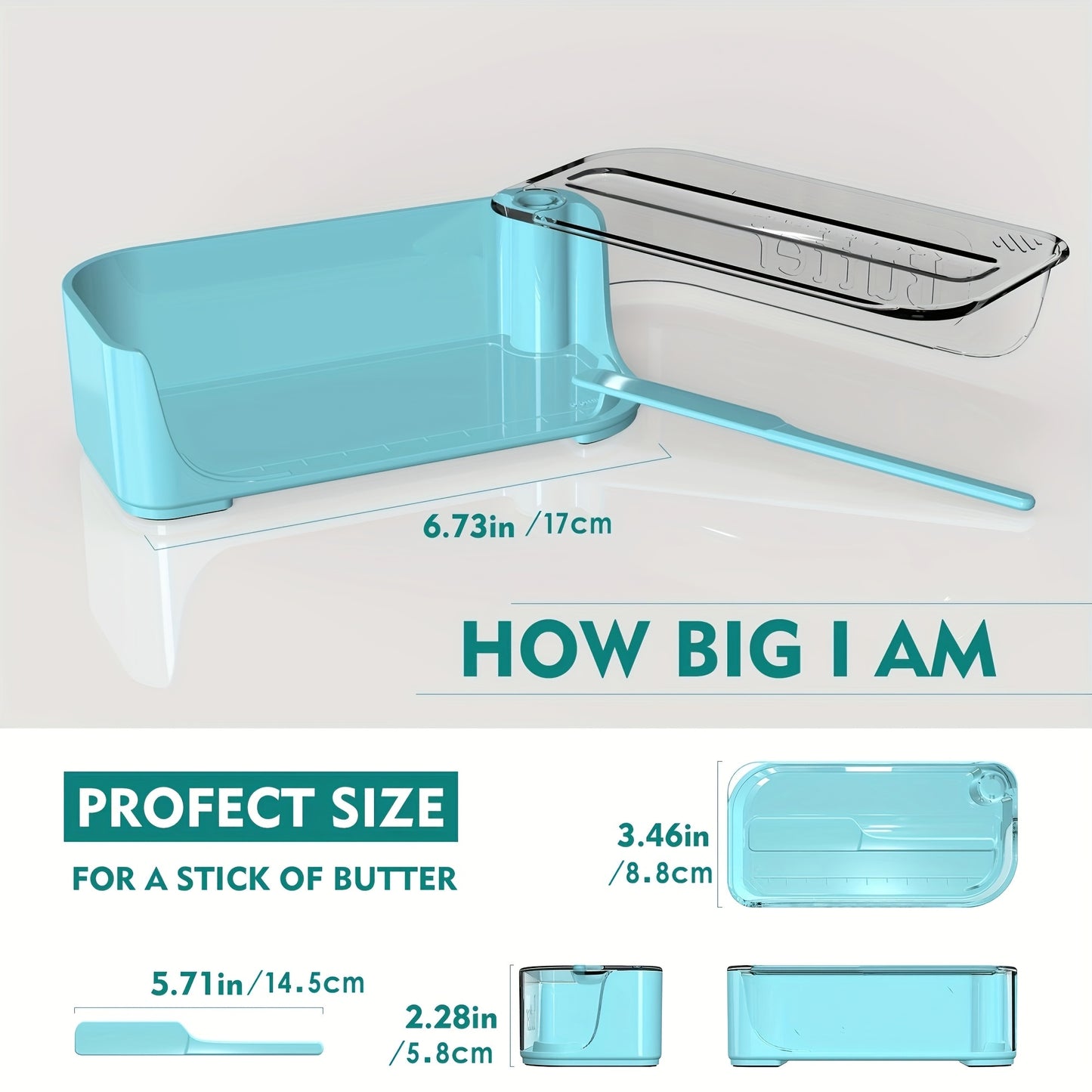 Butter dish with cutter and transparent cover, creative container for kitchen.