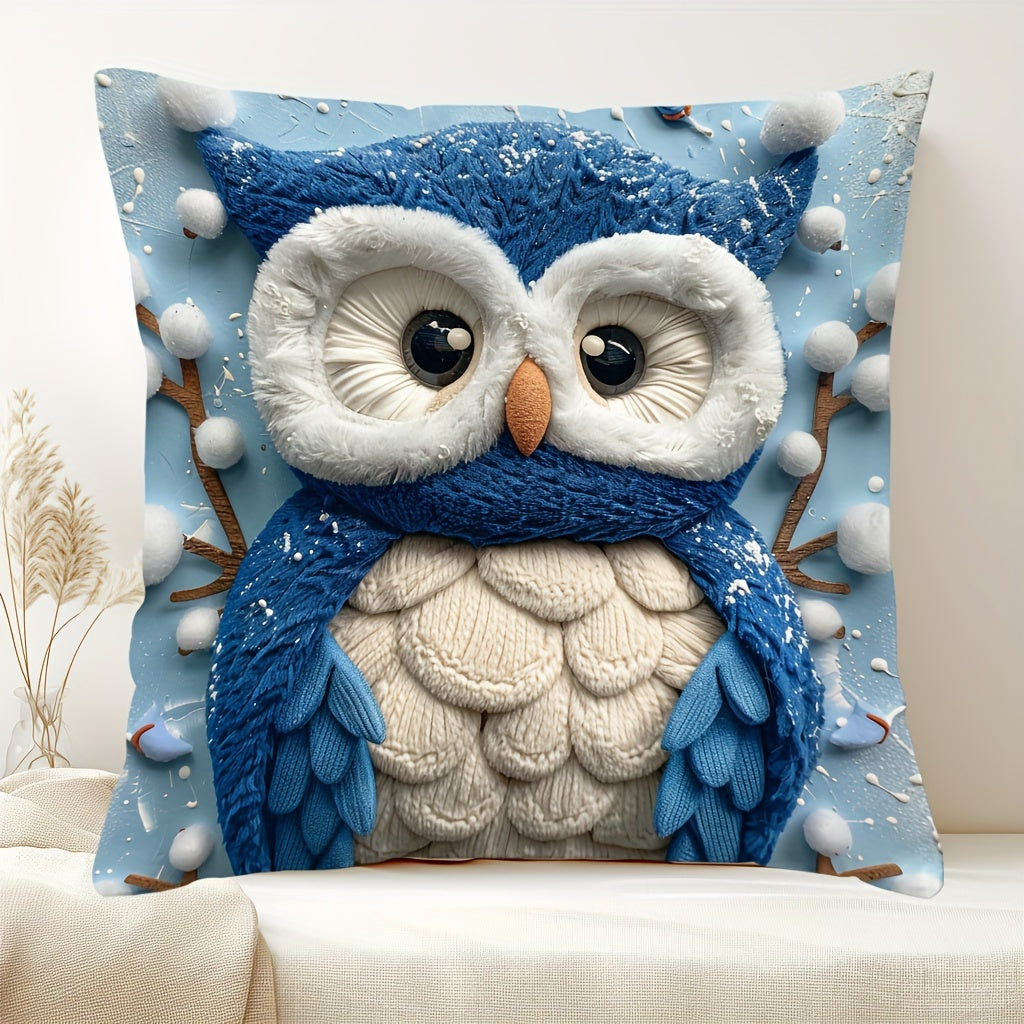 Christmas owl pillow cover, 44.96cm x 44.96cm, single-sided digital print, for sofa, living room, bedroom decoration - no pillow insert included.