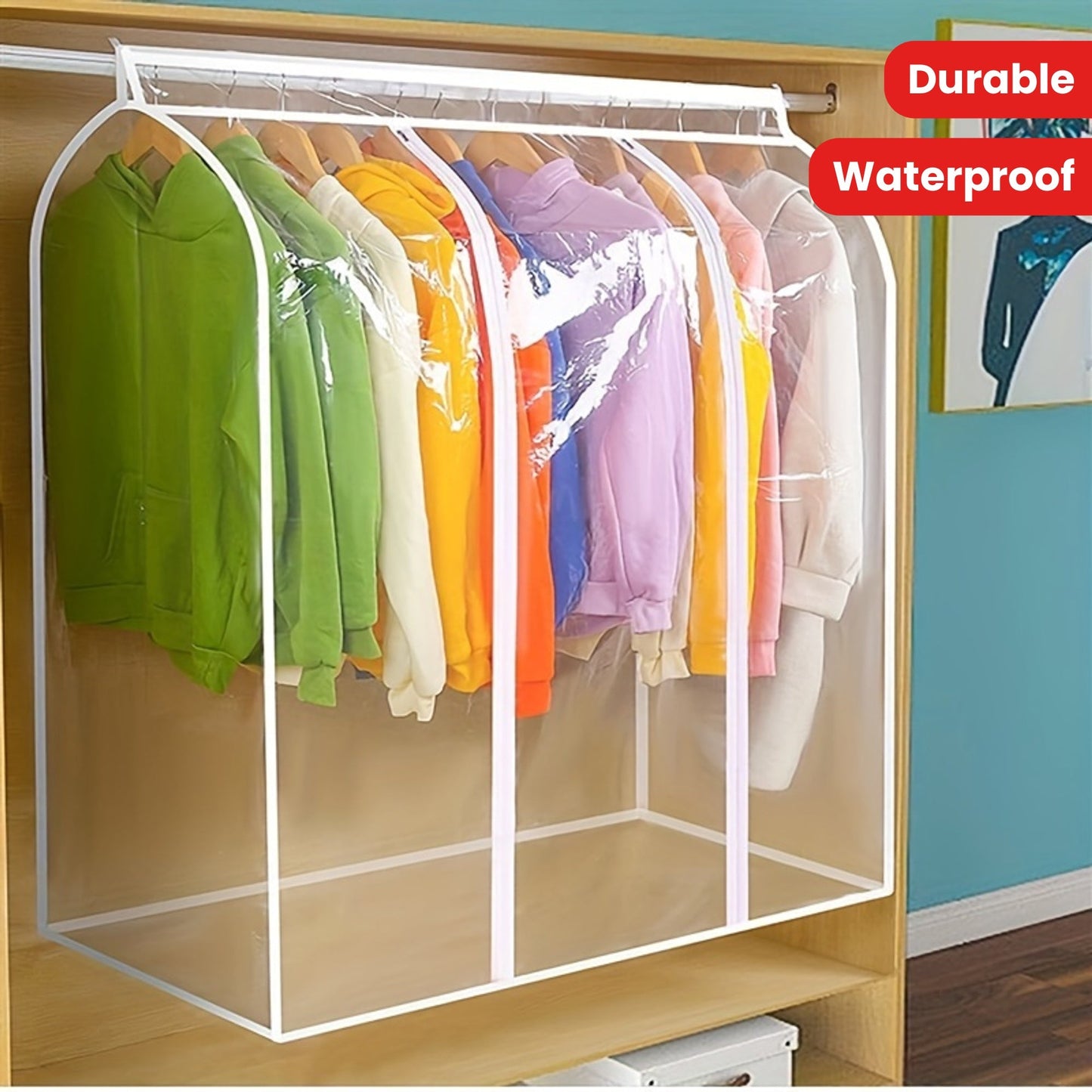 Durable Clear Hanging Garment Cover - Reusable PVC Clothes Protector Bag, Waterproof Wardrobe Dust Cover with Undercounter Mounting for Bedroom Storage, Stain Resistant and Washable Design