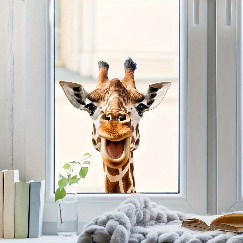 Add a touch of whimsy to your space with this adorable Giraffe Peeking Window Decal featuring Yellow Glasses. This removable, self-adhesive wall sticker is perfect for Bedroom, Living Room, and Office Decor. Made with 1mil thick material, this Artistic