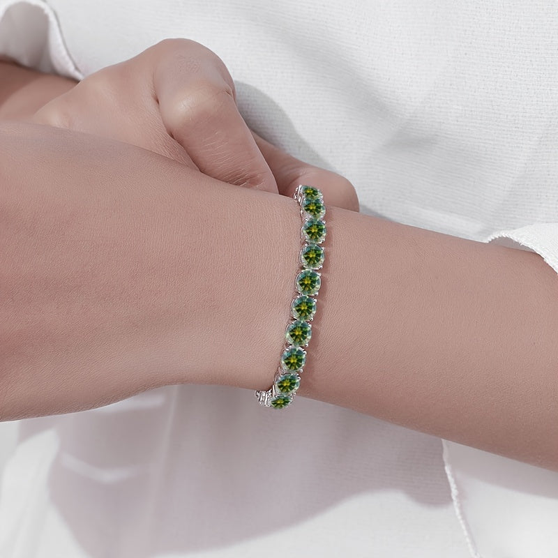 Luxurious 925 Sterling Silver Hip Hop Tennis Wristband with Deep Green Moissanite, Perfect Daily and Vacation Accessory for Men and Women. Ideal Gift for Christmas, Valentine's Day, Mother's Day, or Anniversaries. 17g Weight.