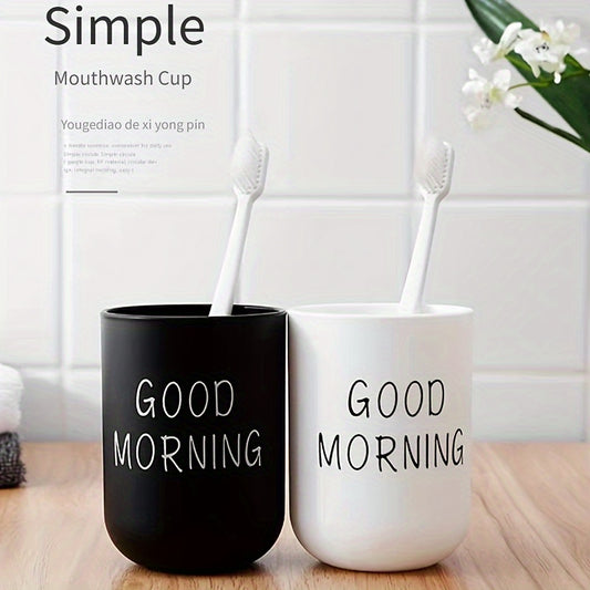 Durable plastic toothbrush holder for couples, ideal for bathroom organization and decor, can hold toothbrushes, toothpaste, and cups.