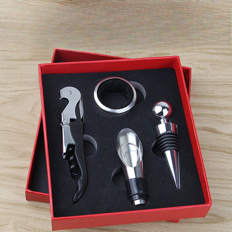 Stainless Steel Manual Corkscrew Set - Includes Seahorse Knife, Pourer, Stopper - No Electricity Required