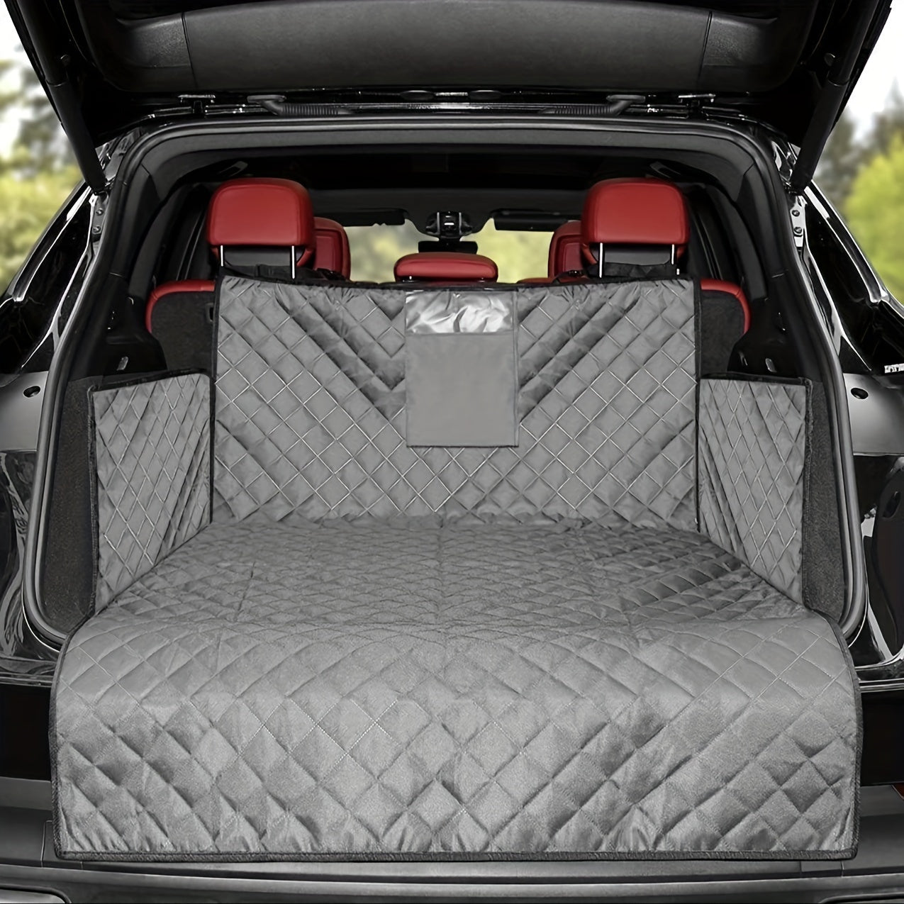 Waterproof dog cargo liner for trunk, water-resistant seat mat, non-slip cargo protector.