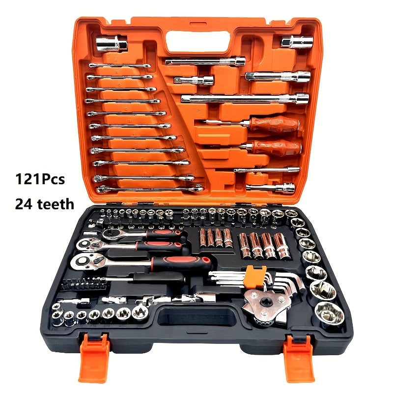 53/82/121/151 pcs of Stainless Steel Automotive Repair Tool Kits with Quick Ratchet Wrenches for Off-Road Motorcycles And Bicycle Maintenance - Complete Automotive Repair Accessories