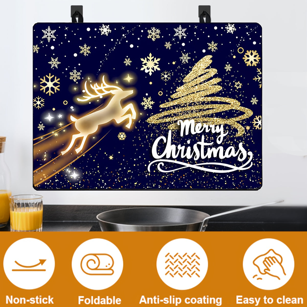 Cover your electric stove top with this festive Christmas stove top cover. Measuring 72.39x52.07cm, this heat-resistant cover is non-stick, foldable, and easy to clean. It is dishwasher safe and also acts as an anti-scratch mat for electric and induction