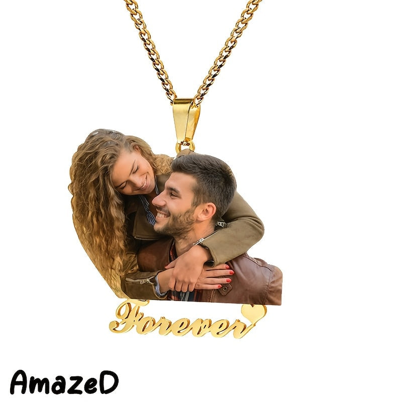 Personalized Engraved Pendant Necklace, Made of 18K Golden Plated 316L Stainless Steel, Ideal Gift for Couples, Versatile Style for Any Occasion, Perfect for Christmas and All-Year Round