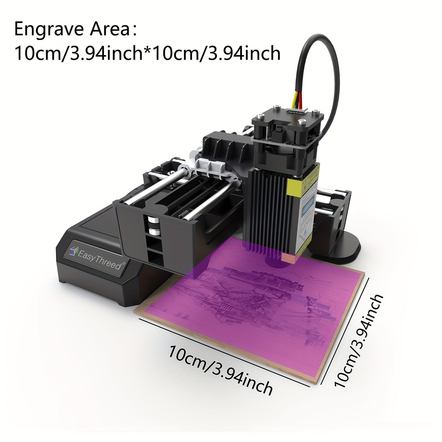 EasyThreed 2W Laser Engraver for beginners with wireless connectivity, 100x100mm engraving area, compatible with Android & iOS. Ideal for DIY projects on various materials. Includes EU plug