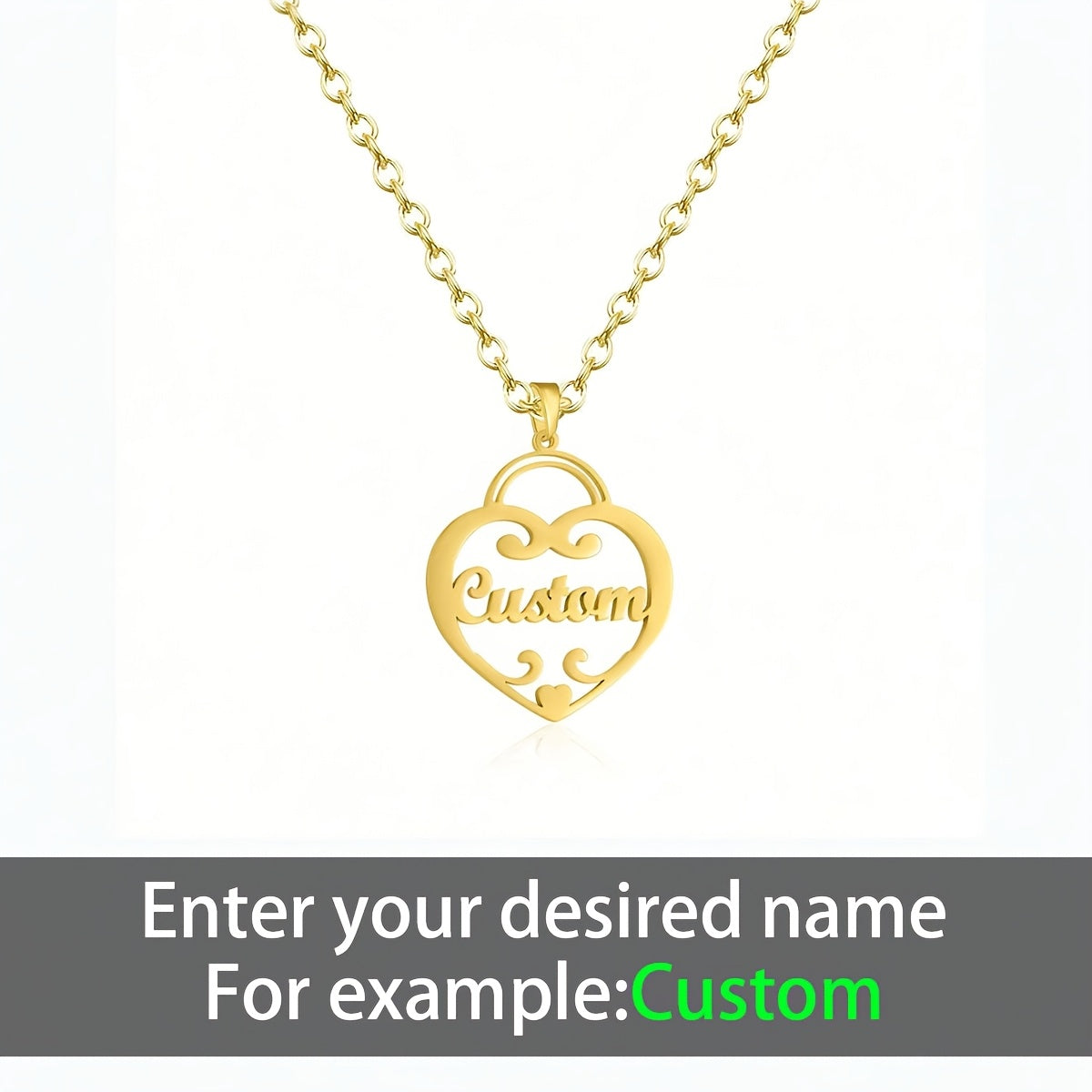 Customize your look with this elegant Boho style heart pendant necklace, plated in 18K gold. Made from high-quality 304 stainless steel, personalize it with your English name. Perfect for daily wear or as a gift, this necklace is ideal for family and