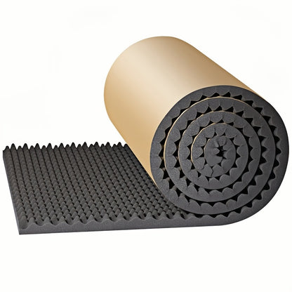 Black acoustic foam roll for soundproofing and car insulation. Self-adhesive, heat-resistant, 50.04cm x 2.01cm x 101.6cm. Ideal for noise reduction and thermal insulation.