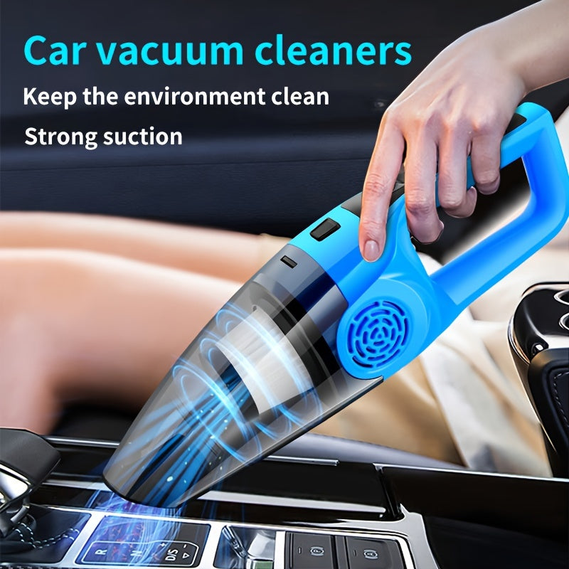 Powerful 12V car vacuum with strong suction for interior detailing, perfect for pet hair removal. Includes crevice tool kit, plugs into cigarette lighter with 3-5m cord. Great for cleaning