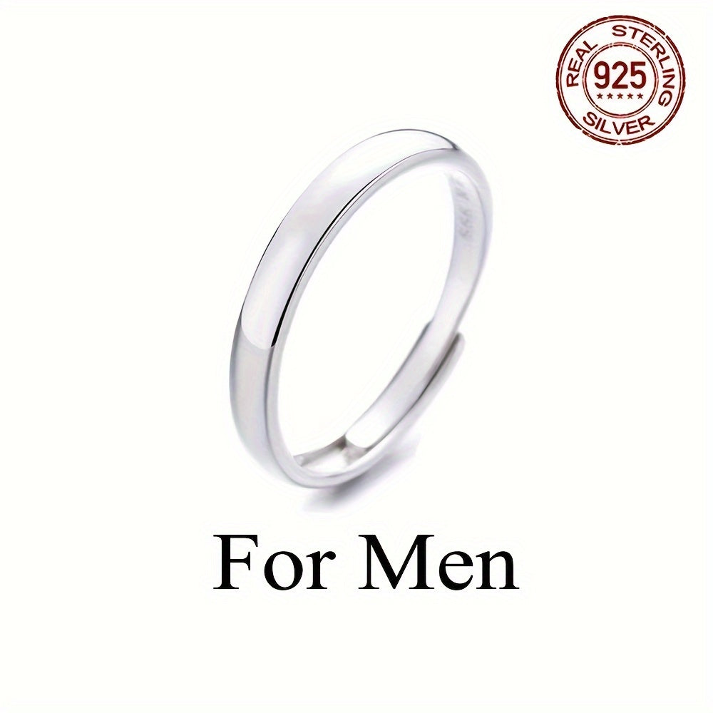 925 Sterling Silver Adjustable Engagement Rings Set, Hypoallergenic Glossy Round Bands, Perfect for Parties, Ideal Valentine's Day, Anniversary, and Christmas Gift for Couples, Complete with Gift Box