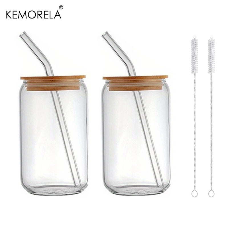 Glass cup with lid, straw, and bubble tea design, 400ML/13.5 OZ.