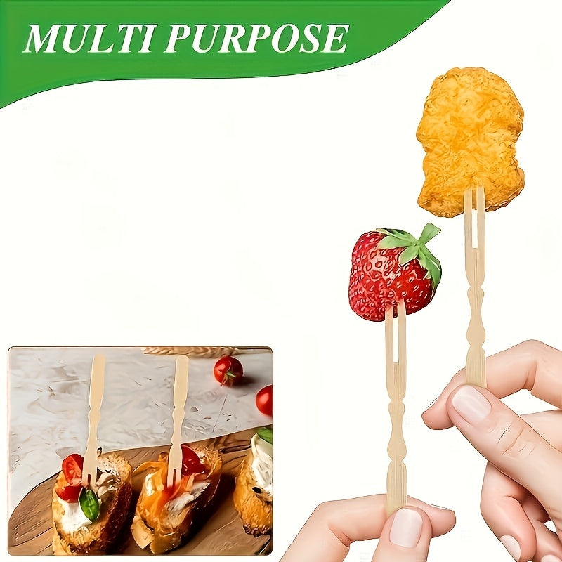 100/200pcs Mini Bamboo Cocktail Forks for appetizers, fruits, pastries, and desserts. 8.89cm in length.