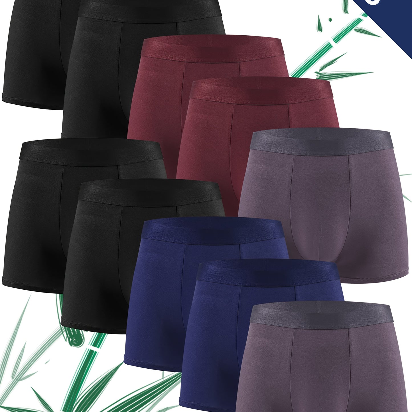 Pack of 10 black bamboo fiber men's underwear, perfect for sports and casual wear, moisture-wicking, skin-friendly, soft, affordable for students, stylish for all seasons.