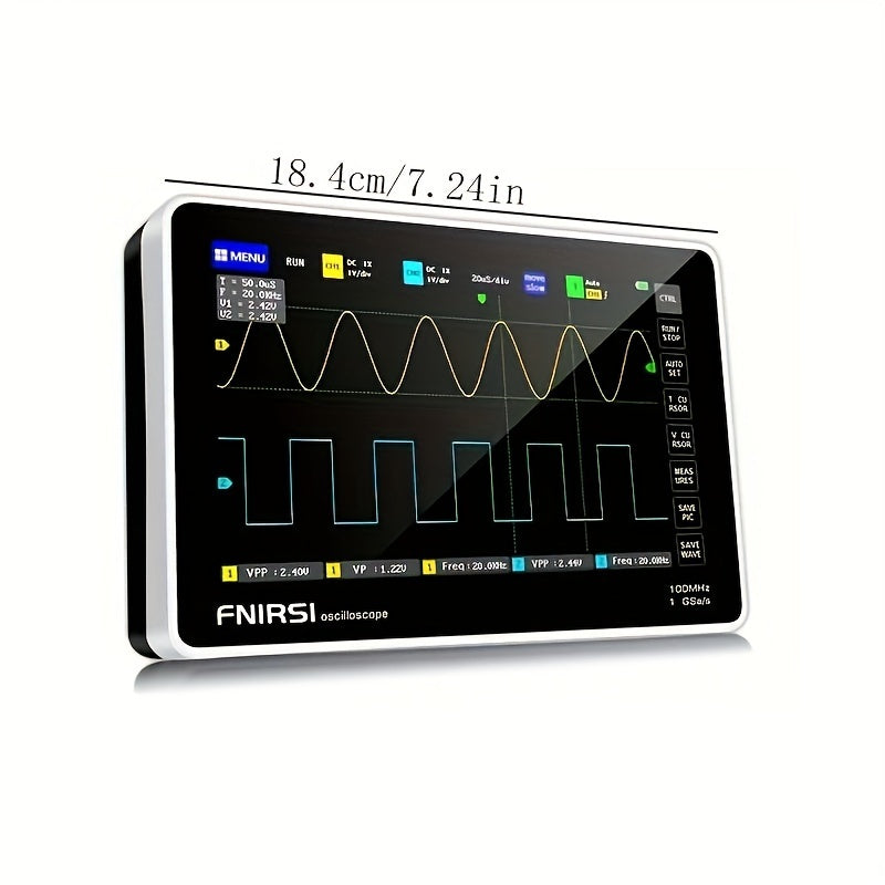 FINRSI 1013D Двухканальный цифровой осциллограф оснащен 7-дюймовым TFT LCD сенсорным экраном, частотой дискретизации 100 МГц 1 ГSa/с, интеллектуальной защитой от выгорания, перезаряжаемой батареей, USB.