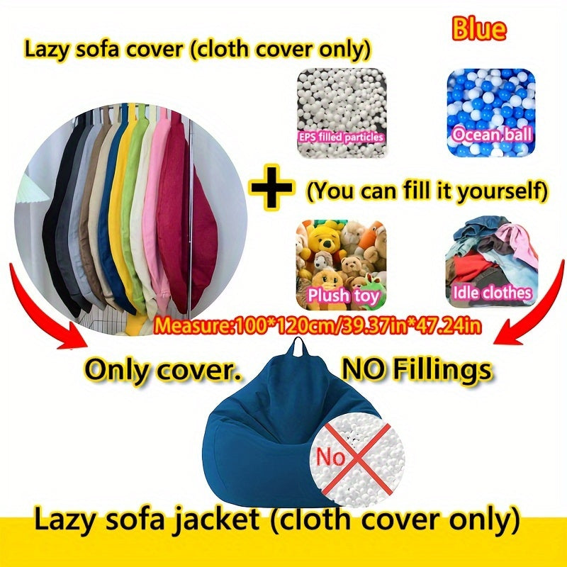 A soft and cozy bean bag chair, perfect for lounging in a reading nook or taking with you on camping trips. This portable lazy sofa features a space-saving design and can be used for multiple purposes. The machine-washable one-piece fabric construction