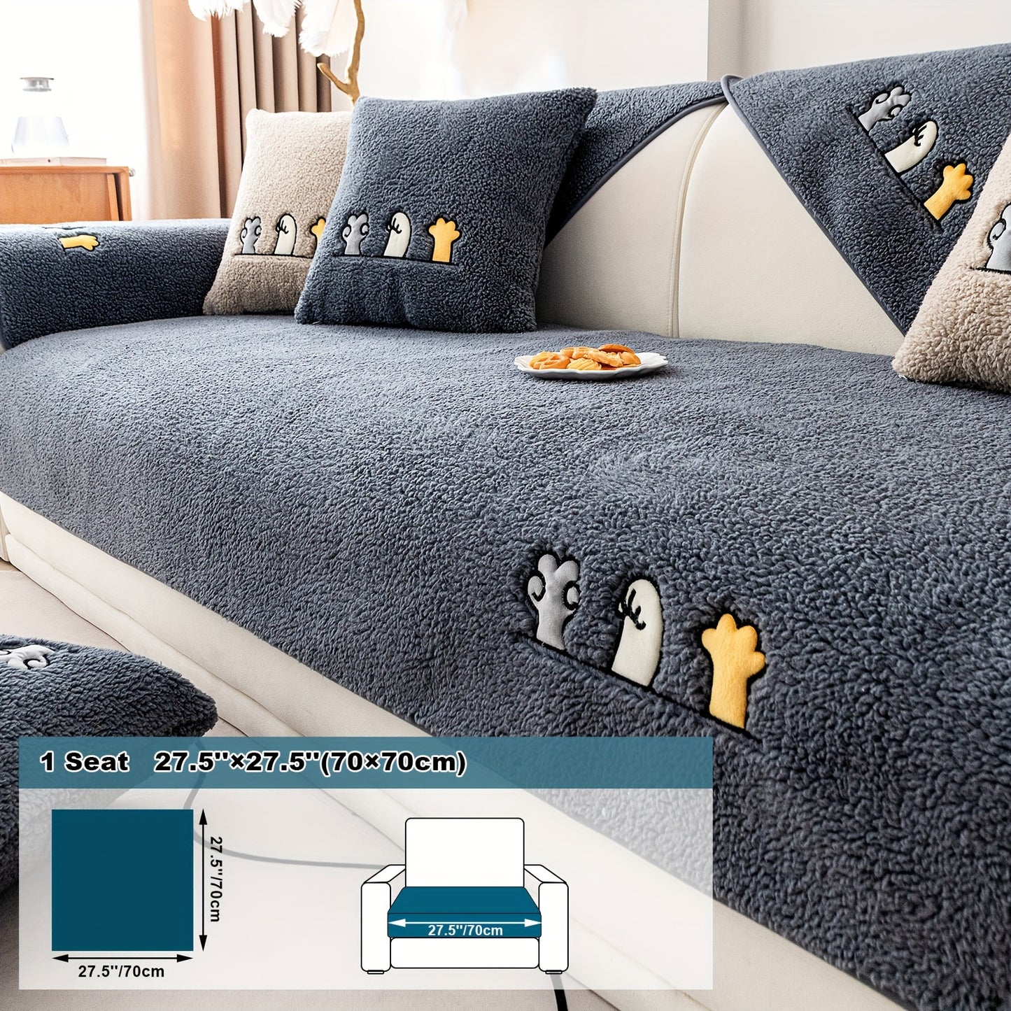 Plush Sherpa sofa slipcover protects furniture from pets, non-slip design for various rooms. Handrail backrest cover pillowcase sold separately.