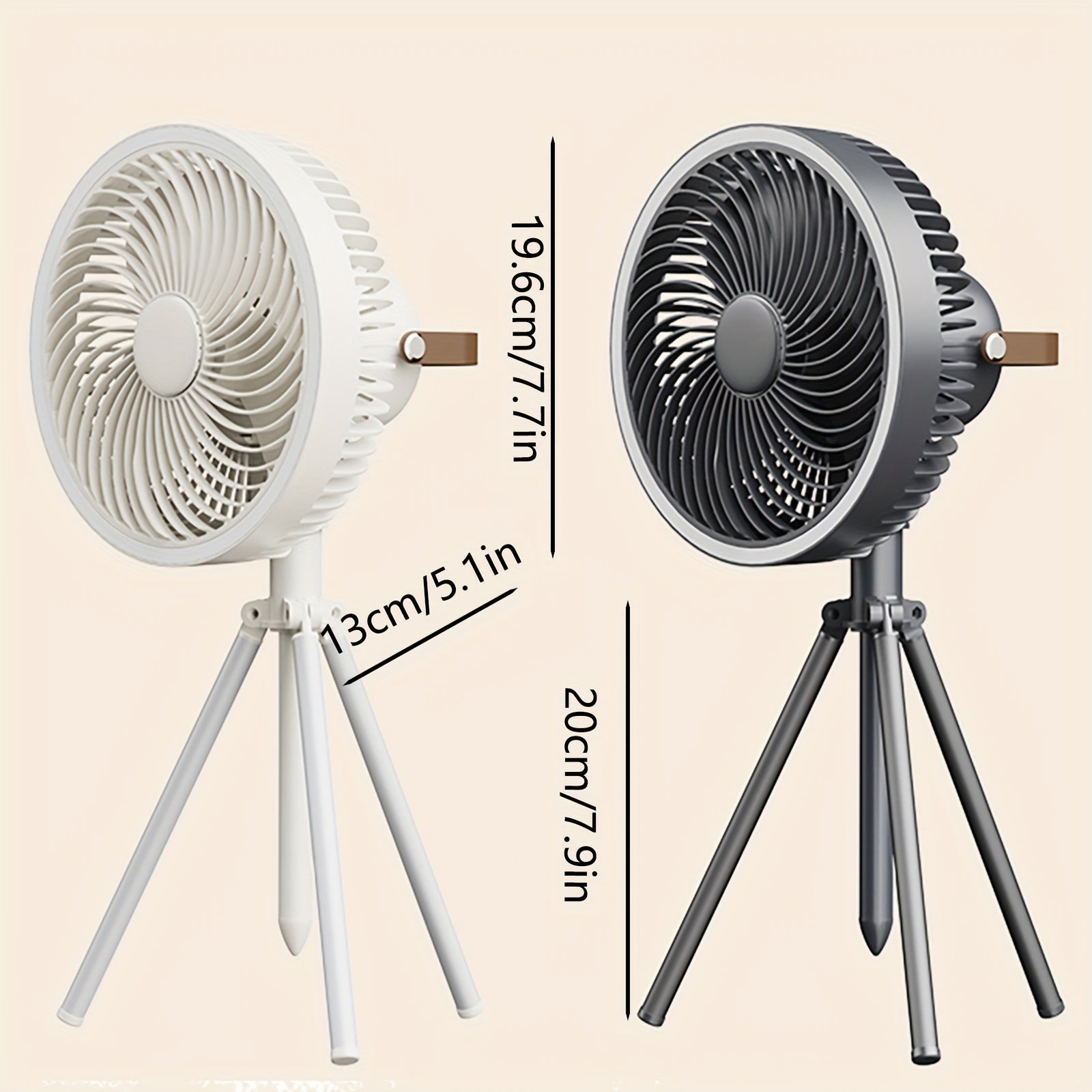 Portable tripod stand fan with LED light, 4000mAh battery, 4 wind speeds, 2 light settings, telescopic adjustment, lightweight design for use at home, camping, and outdoors. Made of ABS material, perfect household gadget and great for gifting on