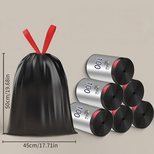 Heavy-duty, leak-proof polyethylene drawstring garbage bags come in a pack of 6 rolls. These thick bags have an automatic closure for easy cleaning and are perfect for use in the home, office, living room, bedroom, bathroom, toilet, and kitchen. Ideal