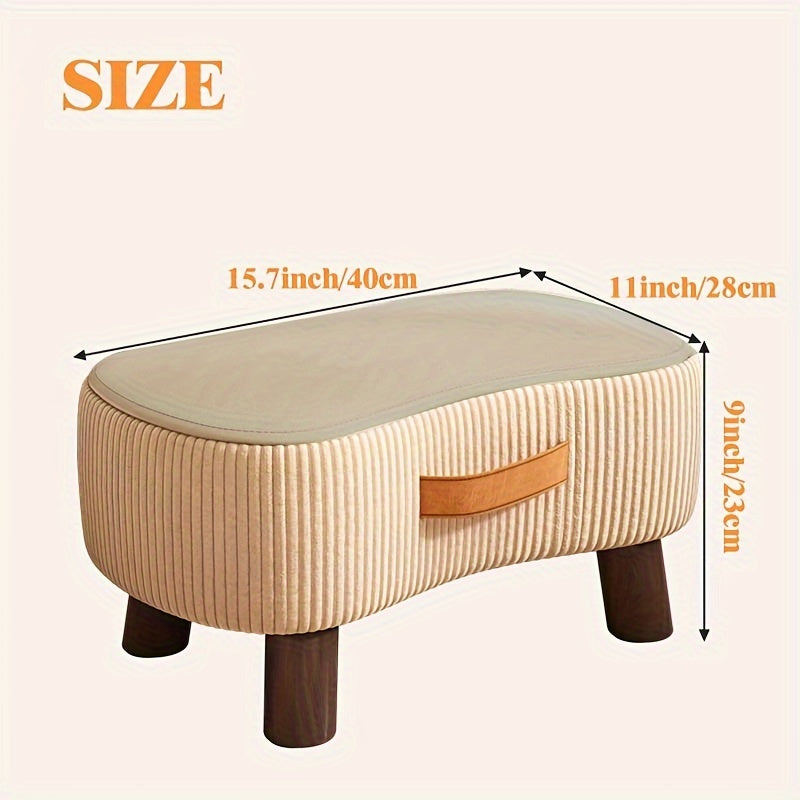 Elegant White and Orange Wooden Footstool with Polyester Cover - Multi-Purpose Shoe Changing Seat for Living Room or Bedroom