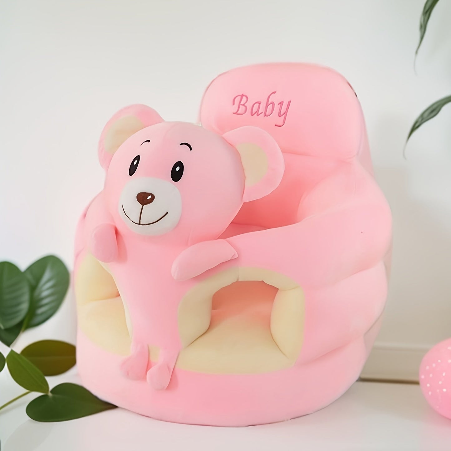 LIBSIT Baby Sitting Chair 1pc, Plush Toddler Nest Support Seat for Learning to Sit & Feeding, Comfortable PVC Puff Chair, Washable - Cute Animal Design in Multiple Colors