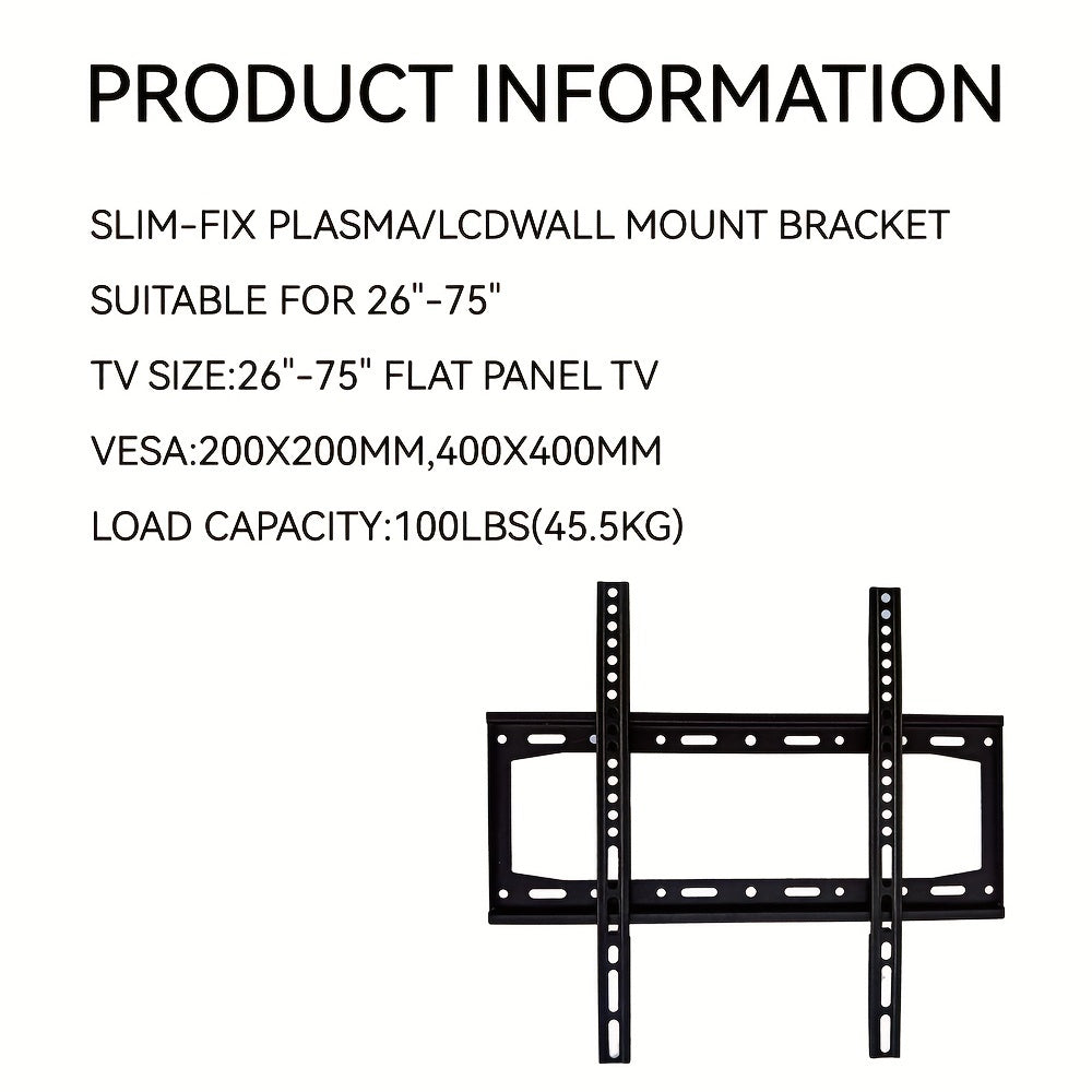 Introducing the SKYFAST Ultra Slim-fix TV Wall Mount, a universal bracket designed for most 26"-75" LED LCD OLED TVs and monitors. With a low profile design and a maximum load capacity of 100lbs (45.5kg), this wall mount is compatible with VESA